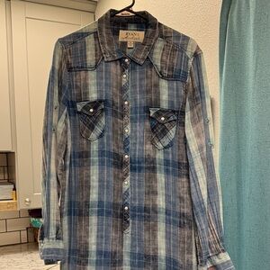Blue Plaid Women’s Button-Up Dress